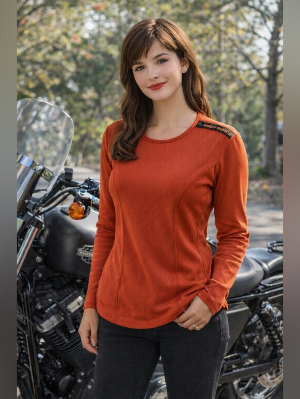 Harley Davidson Motor Clothes Rust Long Sleeve Performance Riding Top Women’s XL